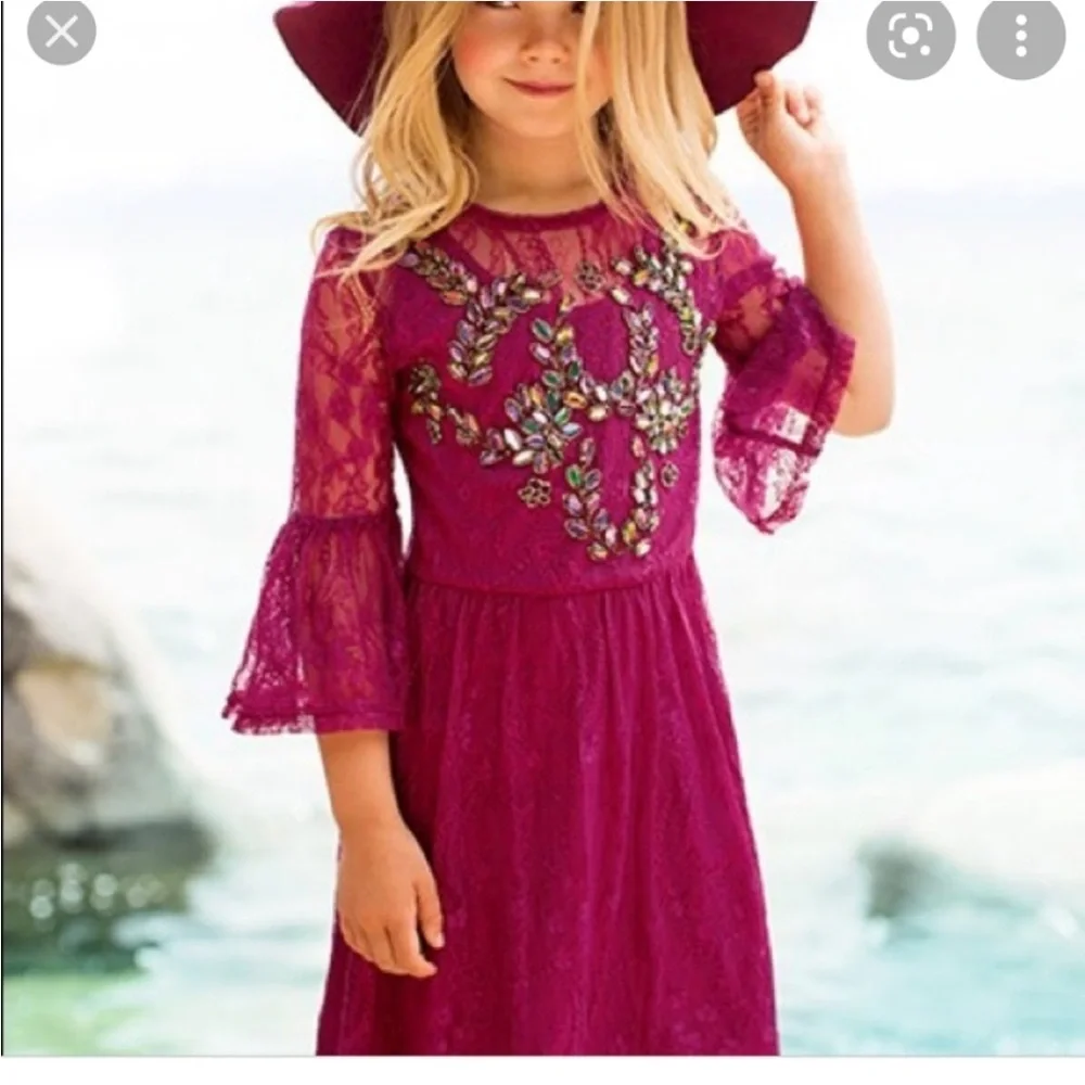 Joyfolie Lilou Dress in Berry-Size 12 Burgundy Lace Dress Embellishments RARE